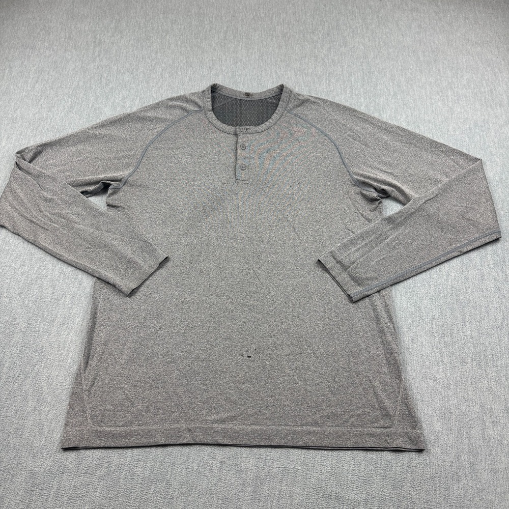 Lululemon Shirt Mens Large Gray Metal Vent Tech‎ Henley Long Sleeve Athletic Gym